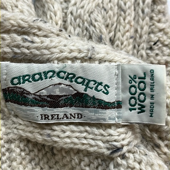 AranCrafts Ireland SCARF BEIGE CABLE KNIT WOOL Speckled Chunky FRINGE 60”long OS - Picture 3 of 9